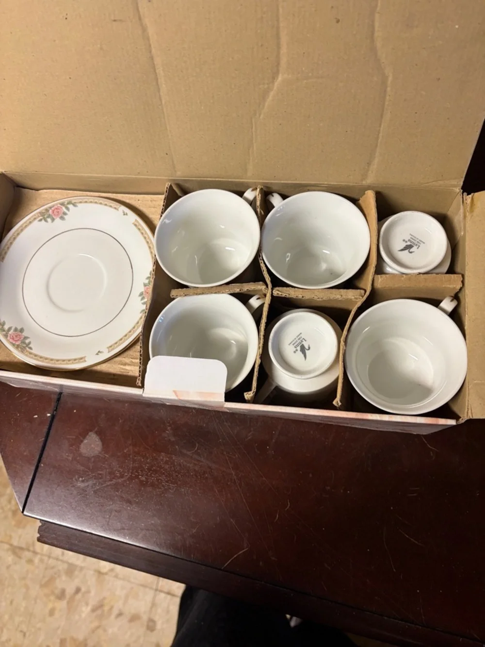 Fine China Pink Rose Cup and Saucer Set - 6pc